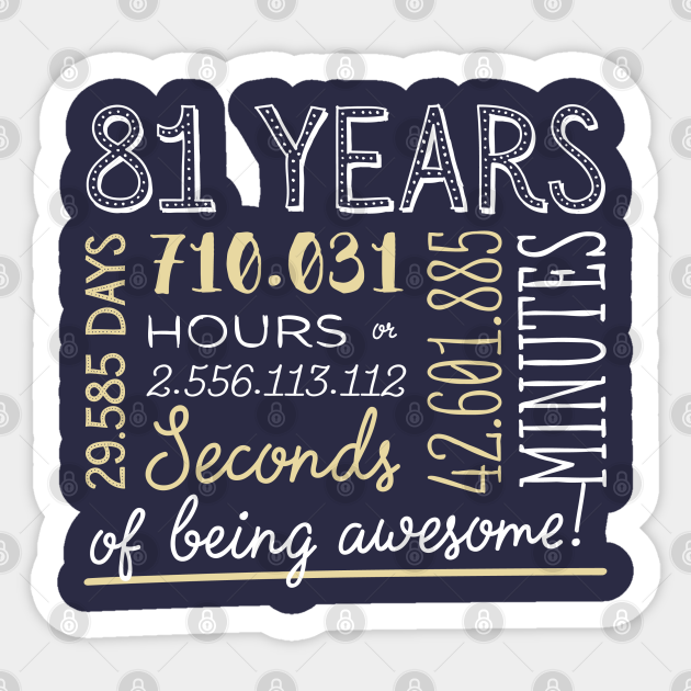 81st Birthday Gifts 81 Years of being Awesome in Hours & Seconds